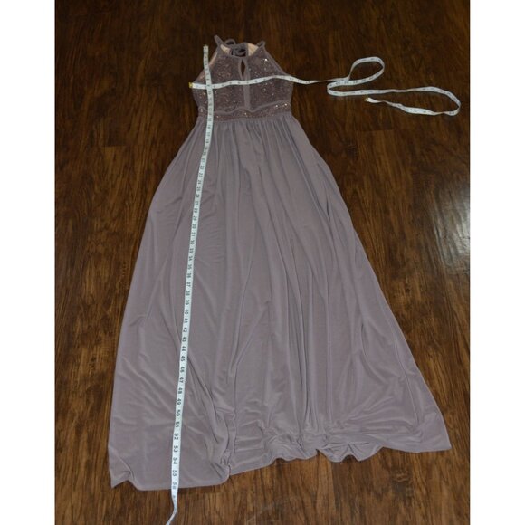 Morgan & Co. Womens Brown Lace Halter Maxi Evening Dress Sz 1/2 Prom Formal READ - Picture 3 of 7